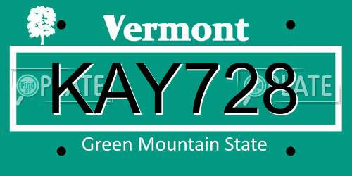 KAY728 Vermont License Plate