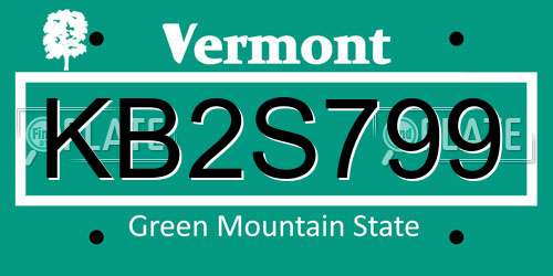 KB2S799 Vermont License Plate