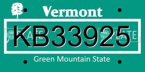 KB33925 Vermont License Plate