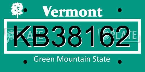 KB38162 Vermont License Plate