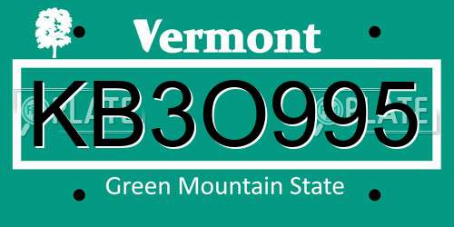 KB3O995 Vermont License Plate