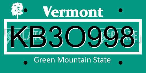 KB3O998 Vermont License Plate