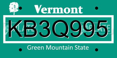 KB3Q995 Vermont License Plate