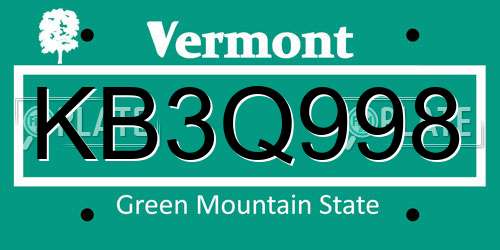 KB3Q998 Vermont License Plate