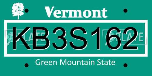 KB3S162 Vermont License Plate