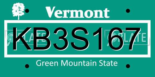 KB3S167 Vermont License Plate
