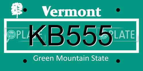 KB555 Vermont License Plate