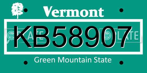 KB58907 Vermont License Plate