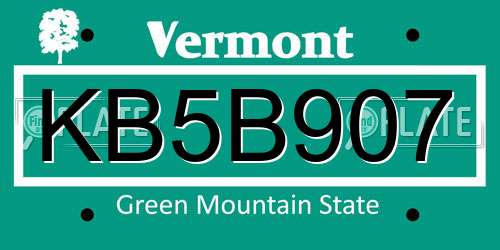 KB5B907 Vermont License Plate