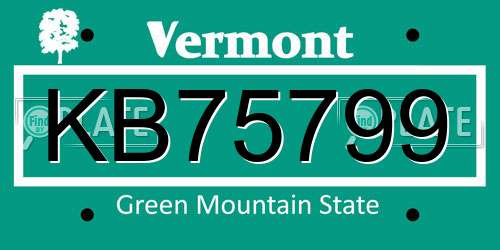 KB75799 Vermont License Plate