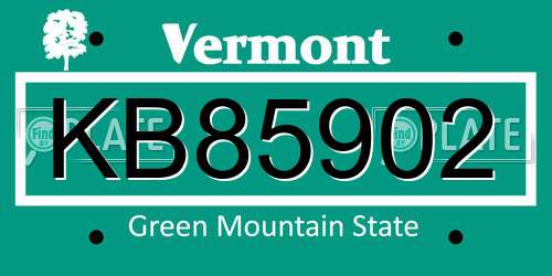 KB85902 Vermont License Plate