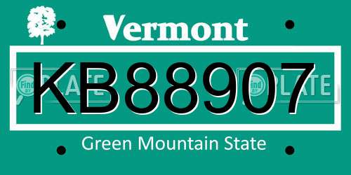 KB88907 Vermont License Plate