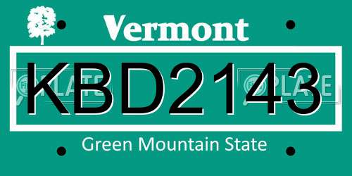KBD2143 Vermont License Plate
