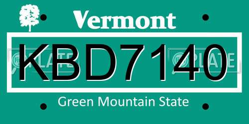KBD7140 Vermont License Plate