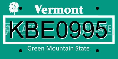 KBE0995 Vermont License Plate