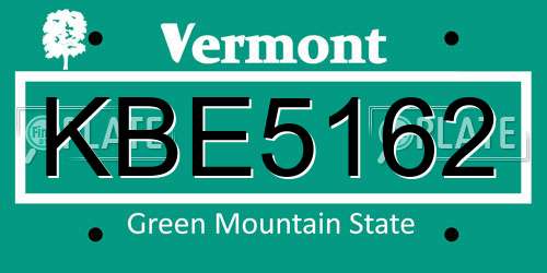 KBE5162 Vermont License Plate