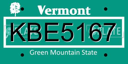 KBE5167 Vermont License Plate