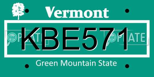KBE571 Vermont License Plate
