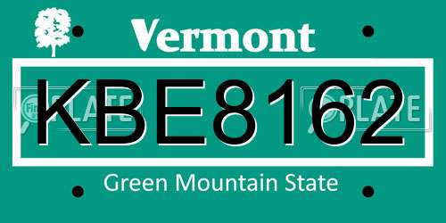 KBE8162 Vermont License Plate