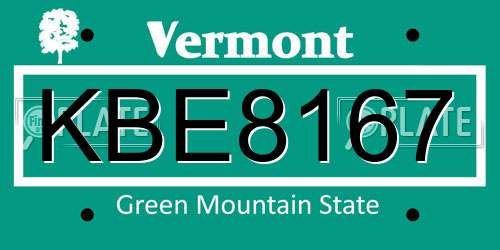KBE8167 Vermont License Plate