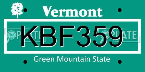 KBF359 Vermont License Plate