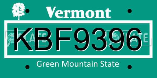 KBF9396 Vermont License Plate