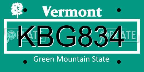 KBG834 Vermont License Plate
