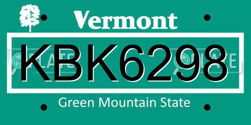 KBK6298 Vermont License Plate