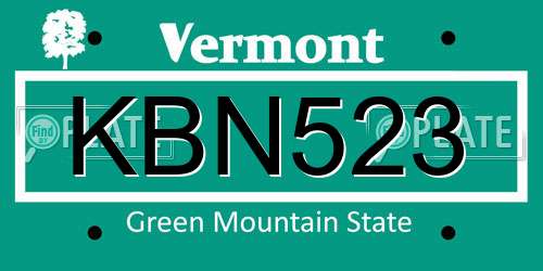 KBN523 Vermont License Plate