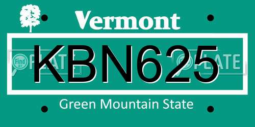 KBN625 Vermont License Plate