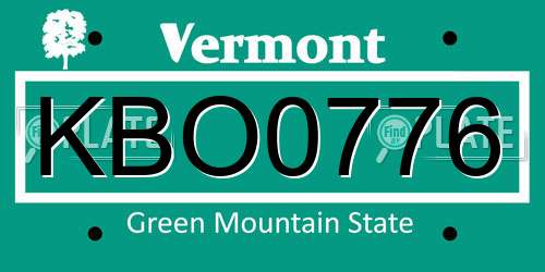 KBO0776 Vermont License Plate