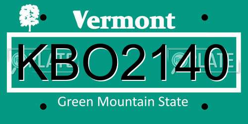 KBO2140 Vermont License Plate