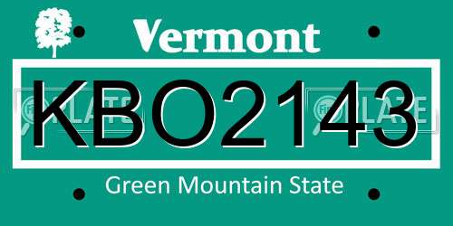 KBO2143 Vermont License Plate