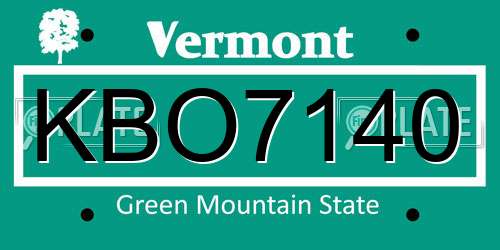 KBO7140 Vermont License Plate