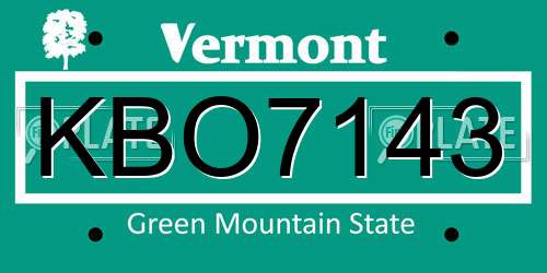 KBO7143 Vermont License Plate