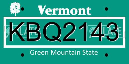 KBQ2143 Vermont License Plate