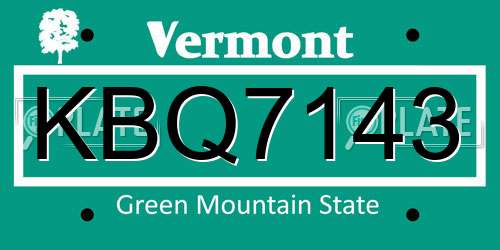 KBQ7143 Vermont License Plate