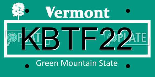 KBTF22 Vermont License Plate