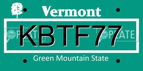 KBTF77 Vermont License Plate
