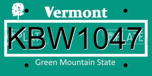 KBW1047 Vermont License Plate