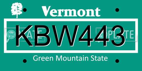 KBW443 Vermont License Plate