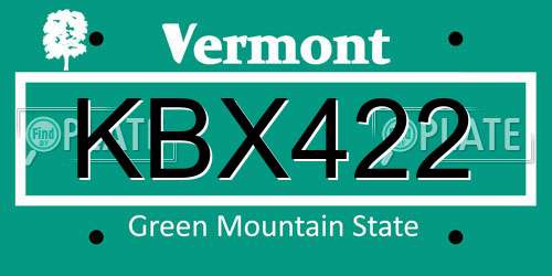 KBX422 Vermont License Plate