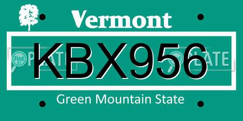 KBX956 Vermont License Plate