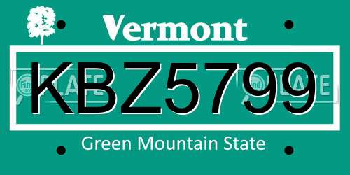 KBZ5799 Vermont License Plate