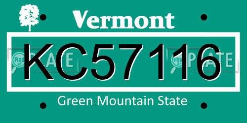 KC57116 Vermont License Plate