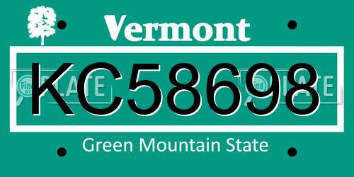 KC58698 Vermont License Plate