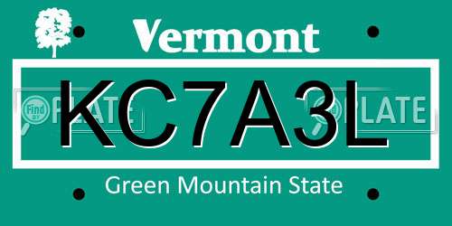 KC7A3L Vermont License Plate