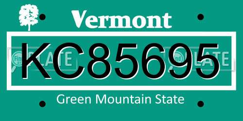KC85695 Vermont License Plate