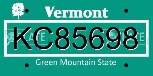 KC85698 Vermont License Plate