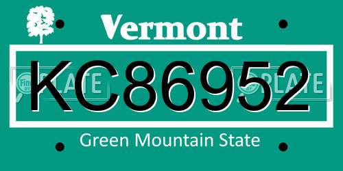 KC86952 Vermont License Plate